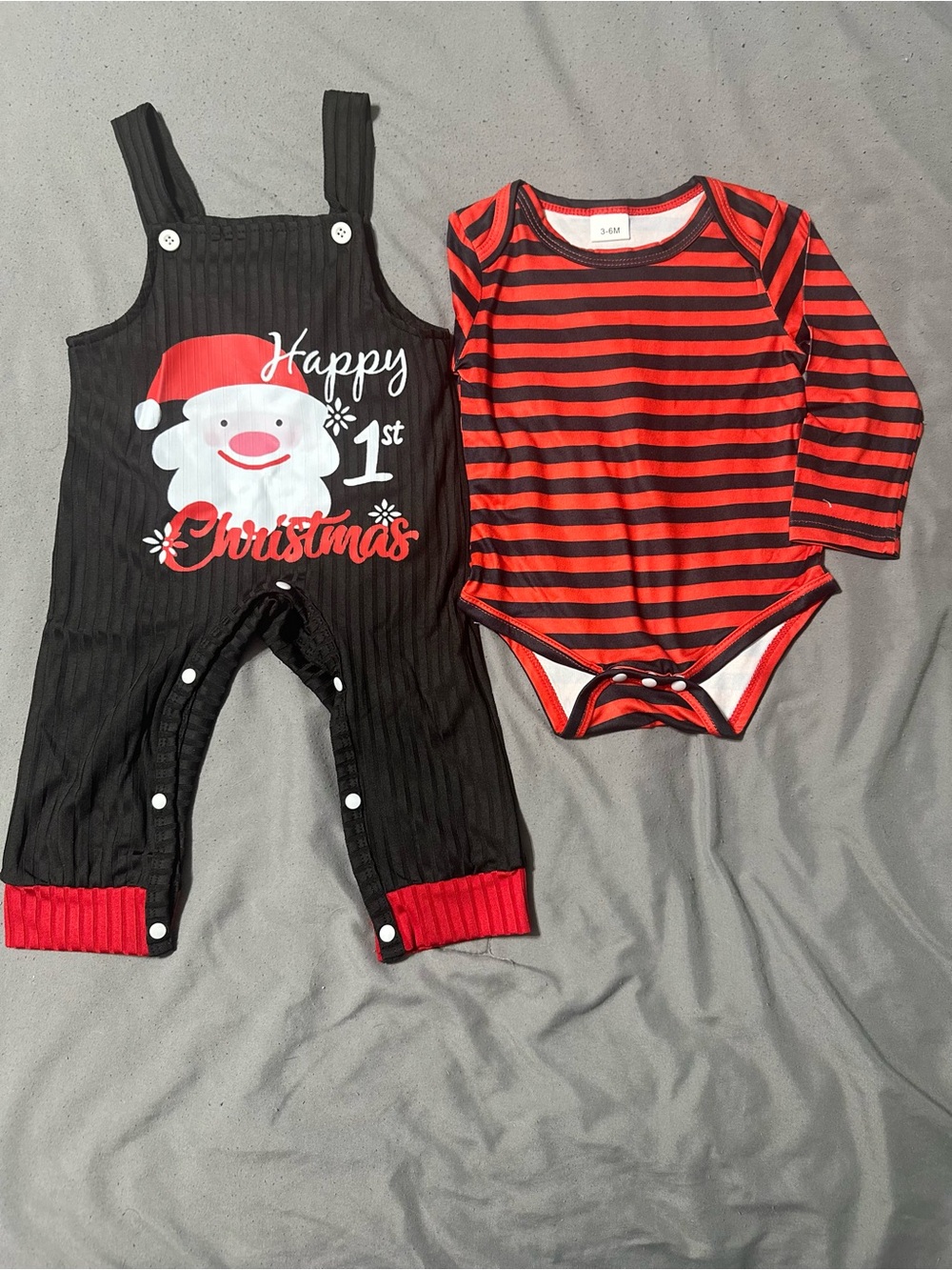 Red & Black Holiday Baby Matching Bodysuit and Overalls Set